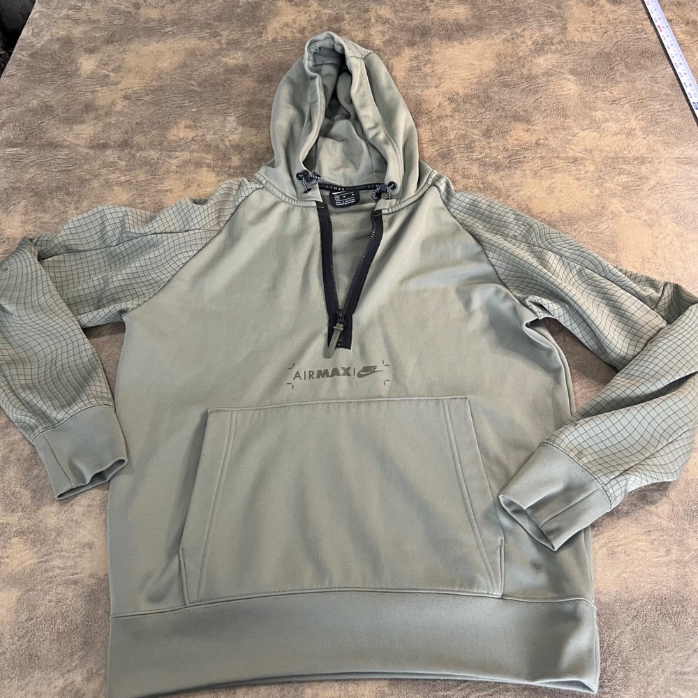 Nike Air Max Hoodie Mens Size M Green Half Zip Grid Sleeve Fleece DC2551-320